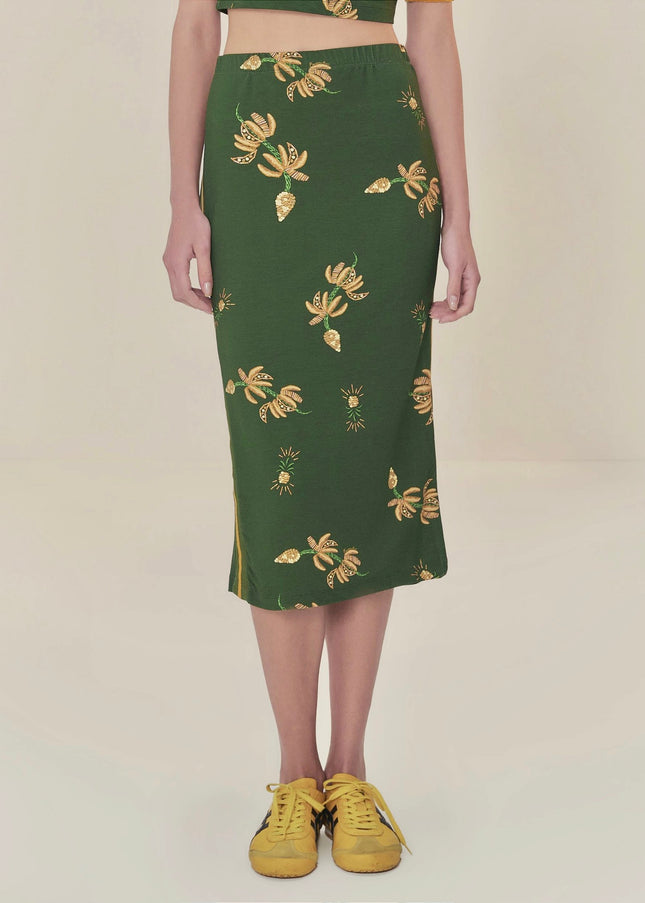 SAIA FARM MIDI ESTAMPADA BRILHO DE BANANA