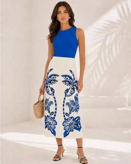 Saia Farm Midi Reta Estampada Coqueiro Tropical