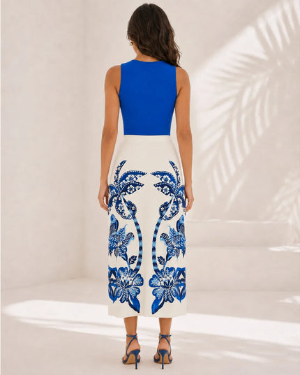 Saia Farm Midi Reta Estampada Coqueiro Tropical