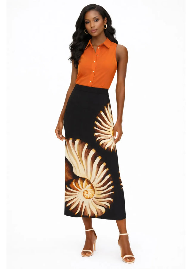 SAIA FARM MIDI RETA ESTAMPADA AMONITA