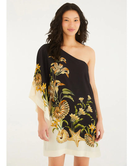 Vestido Farm Assimétrico Tropical com Estampa de Conchas