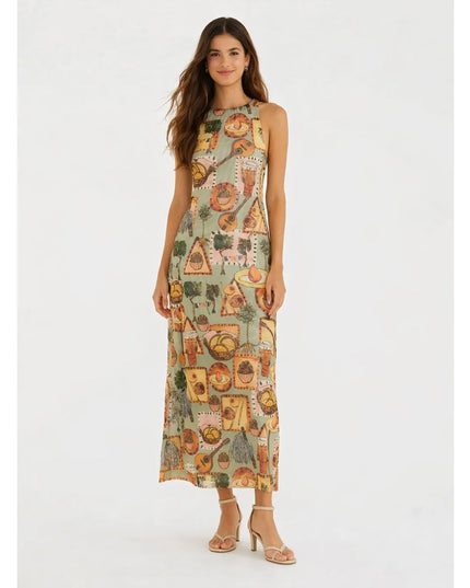 Vestido Farm Longo Tule Reto Boemia