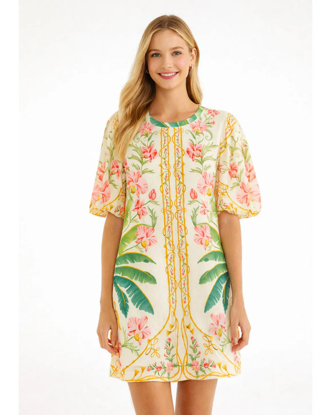 Vestido T-shirt Farm Manga Bufante Floral Nusa