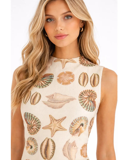 Vestido Farm Midi Estampado Conchas