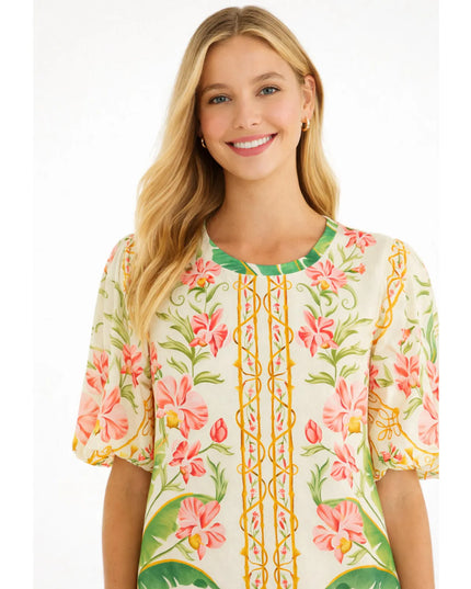 Vestido T-shirt Farm Manga Bufante Floral Nusa