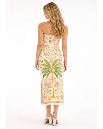 Vestido Farm Midi Sem Alça Floral Nusa