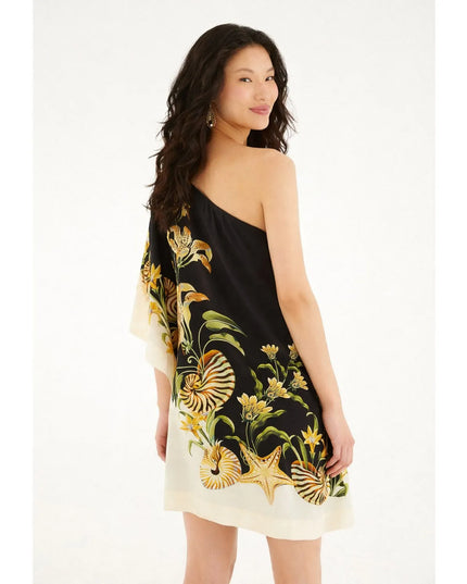 Vestido Farm Assimétrico Tropical com Estampa de Conchas