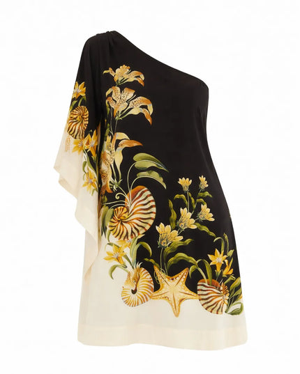 Vestido Farm Assimétrico Tropical com Estampa de Conchas